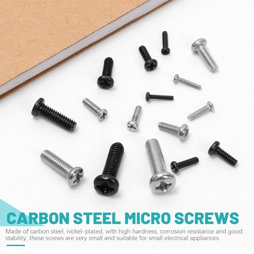 1200PCS Phillips Pan Head Small Machine Screws Assortment Kit M1-M3 Cross Round Head Screws Bolts Pan Head Machine Screw for Eyeglasses Watches Clocks Mobile Phone 24 Sizes Silver