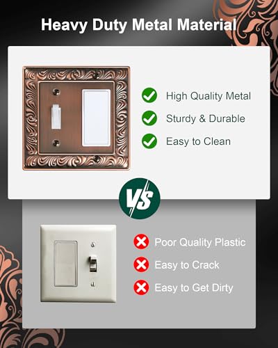 2-Pack Paisley Pattern Combo Toggle/Decorator Light Switch Cover Plate | Decorative Wall Outlet Cover Plate, Electrical Outlet Covers, Metal Wall Switch Plates and Outlet Covers, Antique Copper - color: Antique Copper, size: 1 Toggle/1 Decorator 2PK