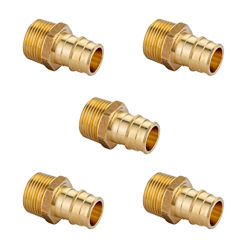 5 piece EFIELD Brass Expansion Pex A 1/2" x 1/2" Male NPT Adapter Fitting - size: 1/2" x 1/2" (Brass, Pack of 5)