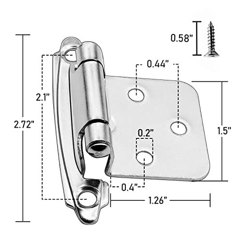 50 Pack (25 Pairs) 1/2'' Overlay Semi Concealed Hinges Brushed Satin Nickel - color: Satin Nickel, size: 50 Pack (25 Pairs)