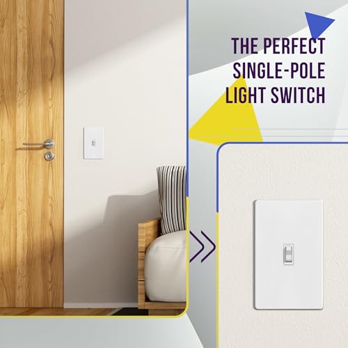 ENERLITES Toggle Light Switch with Screwless Wall Plate, Single Pole, White - color: White, size: Switch with Screwless Wall Plate