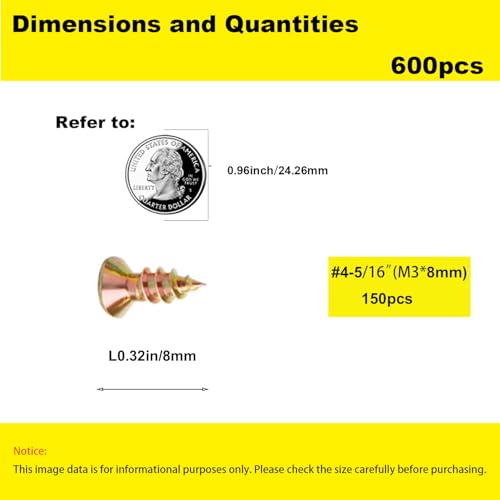 #4 Flat Head Phillips Wood Screws 150Pcs, Yellow Zinc, 5/16" - color: Yellow, size: #4 x 5/16''-150pcs