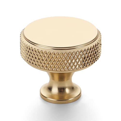 10 Pack Brushed Gold Knurled Cabinet Knobs Round Drawer Pulls - color: Brushed Gold