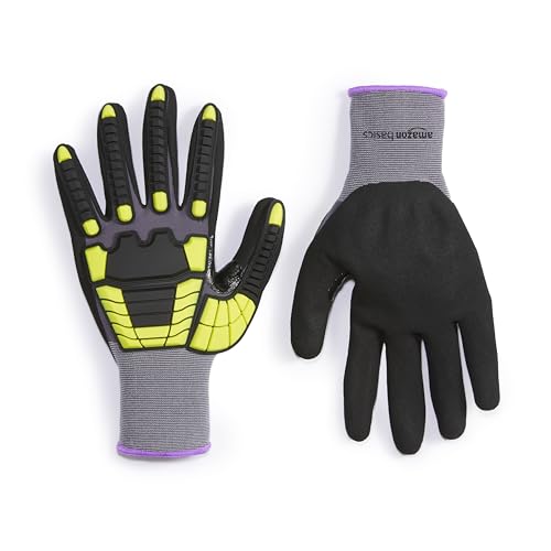 Amazon Basics Cut Level A1, Abrasion ANSI Level A4, Impact Resistant Safety Work Gloves, Touch Screen Friendly, 15G Sandy Nitrile Coated Palm, Yellow, Size 3X-Large, 120-Pack - size: 3X-Large