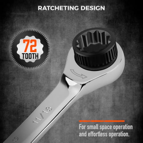HORUSDY 48-Piece Ratcheting Wrench Set, Metric 6-18mm & SAE 1/4-3/4", Cr-V Steel 72 Teeth Ratchet Wrench with Roll Up Pouch and Hex Keys - style: 48pcs Metric&SAE Ratchet Wrench Set