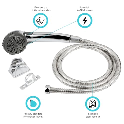 Dura Faucet DF-SA400K-CP RV Handheld Shower Head Hose Kit (Chrome) - color: Chrome Polished, size: Full Kit