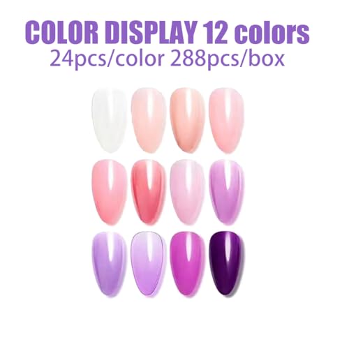 12 Color Press on Nails Medium Almond Fake Nails Solid Color False Nail Pink Purple Glue on Nails Glossy Full Cover Reusable Artificial Acrylic Stick on Nail for Women Manicure 288 Pcs - color: Style-29