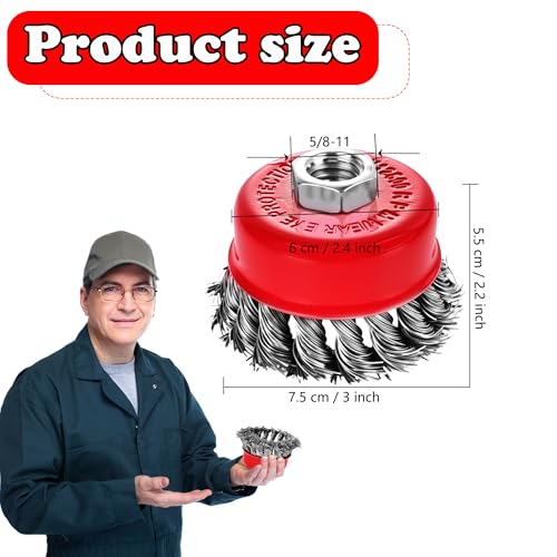 9 Pack Wire Cup Brush for Angle Grinder 5/8"-11 UNC Threaded Arbor Knotted Carbon Steel Wire Brushes Rust & Paint Removal Heavy Duty Cleaning Cup Brush Set
