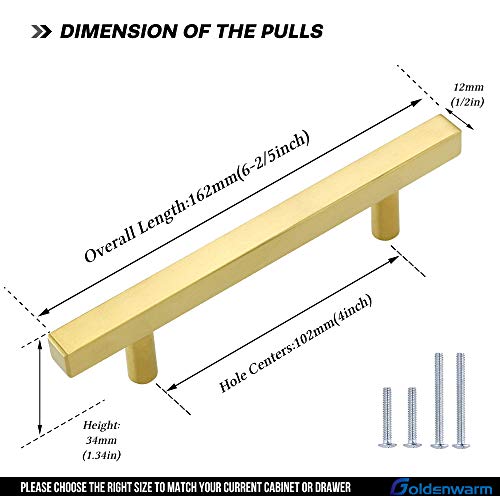 Goldenwarm 10 Pack 4 Inch Gold Cabinet Handles Brushed Brass Kitchen Pulls - color: Gold, size: 4 Inch Hole Center