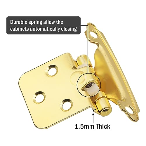 6 Pack (3 Pairs) 1/2 Inch Overlay Brass Gold Hinges Self Closing - color: Brass Gold, size: 6 Pack (3 Pairs)