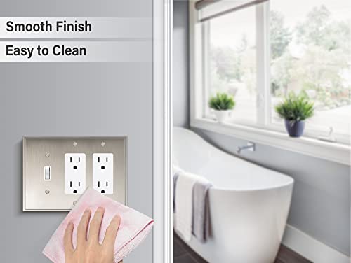 Henne Bery Soft Modern Decorative Wall Plate Switch Plate Outlet Cover (Double Decorator/Single Toggle, Satin Nickel) - style: Double Decorator/Single Toggle