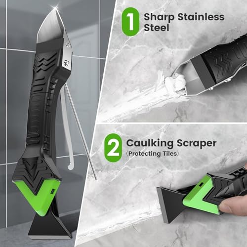 5 in 1 Silicone Caulk Remover Tool with 6 Replaceable Silicone Pads, Grout Scraper, Caulk Nozzles & Cleaning Tools, Reusable Sealant Finishing Tool for Kitchen Bathroom Window Tile Sink Seam Repair - size: 5 in 1 Caulk Remover Kit