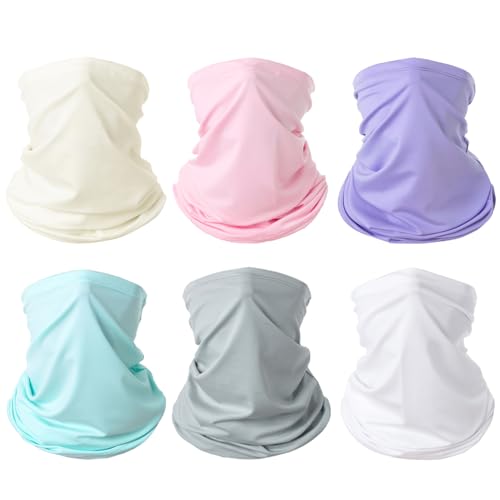 6 Pieces Summer Face Cover Scarf Mens Neck Gaiter For Men Women UV Protection Face Breathable Sun Protection Cycling Running - color: Yellow+pink+light Purple+sky Blue+light Gray+white
