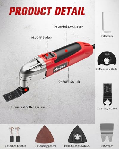 AVID POWER Oscillating Tool 3°Oscillation Angle 22,000 OPM Oscillating Saw - color: Red
