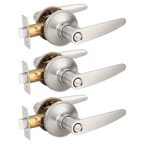 Probrico (3 Pack Privacy Door Lever Door Handle for Bedroom or Bathroom Keyless Leverset, Locked in Side Home/Office Door Lockset,Modern&Durable in Satin Nickel Door Hardware - size: 3 Pack