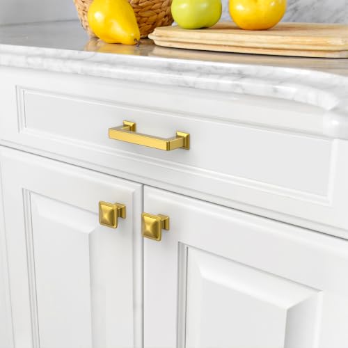 Amerdeco 10 Pack Heavy Duty Solid Zinc Alloy Vibrant Brushed Moderne Brass Cabinet Pulls 3" Hole Centers(76mm) Polished Brass Handles Suitable for Kitchen Bathroom Drawers and Furniture Handles 3818 - color: Vibrant Brushed Moderne Brass, size: 3" Hole Ce