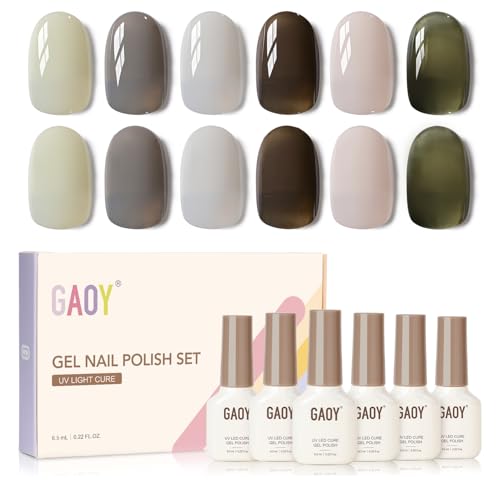 GAOY Dark Gel Nail Polish Set, 6 Colors Milky Jelly Colors Black Green Gray | Buildable Color, Blooming Effect, UV Lamp Required, Long Lasting, Easy to Apply, Salon Manicure at Home - color: That Girl XNK0633