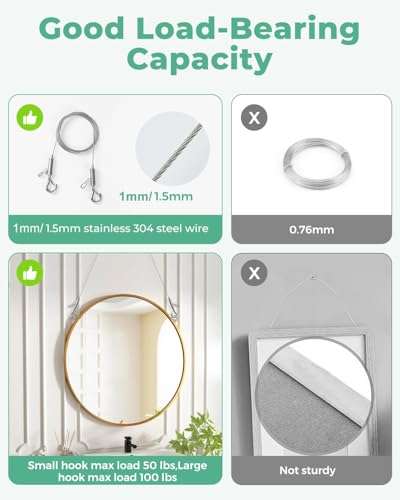 2PCS Picture Hanging Wire Adjustable 1m x 1mm Small Hooks, Picture Frame Wire Heavy Duty 50lbs, Stainless Steel Picture Wiring Cable for Photo/Painting/Art/Canvas/Light/Billboards - size: 1m (3.3ft)