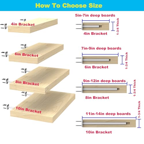 4 Inch Heavy Duty Floating Shelf Brackets 6 Pack, 1/4" Thick Solid Steel Hidden Blind Support, Fits Wood Studs, Holds 200 lbs, Invisible Hardware DIY Kit for Custom Shelving, White - size: 4 Inch, style: White 6 Pack