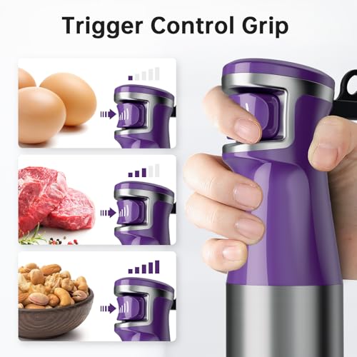 Turelar Immersion Blender Handheld 5 in 1 Hand Blender Set 1100W Heavy Duty - color: Purple, size: 5 in 1