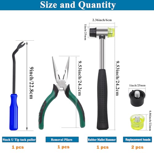 5Pcs Upholstery Staple Remover Tool Set Including U Tip Tack Puller,Dual Head Mallet Hammer(Soft Rubber) with Replacement Head，Removal Pliers for Furniture Floor Photo Frame - style: 5 PCS