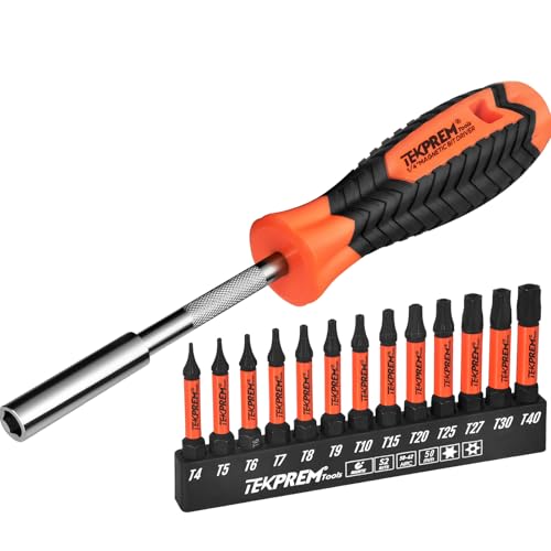 Long Torx Bit Set with Magnetic Bit Driver,TEKPREM 13-Piece Security Torx Screwdriver Bit Set with 2 inch T4 T5 T6 T7 T8 T9 T10 T15 T20 T25 T27 T30 T40 Tamper Resistant - size: 2" Long Torx Bits