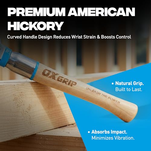 OX Pro Framing Hammer 22 oz Milled Face with Curved Hickory Wood Handle Hammer with Steel Overstrike Protection - Martillos De Carpintero - style: 22-oz Hammer + Steel Shaft