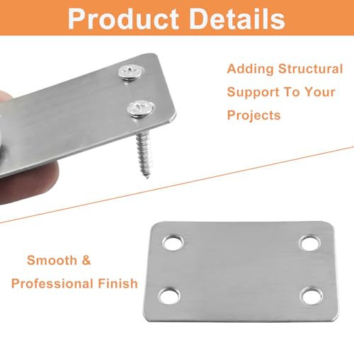 Stainless Steel Flat Straight Brace Bracket, 20-Pack, Silver