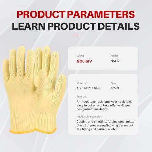 Aramid Safety Gloves,Cut Protection Work Gloves for Automotive Mechanic, Construction, TIG Welding & BBQ Grilling - Seamless Knitted, High Dexterity, M, 2 Pairs - size: 2pcs-Medium, style: Aramid