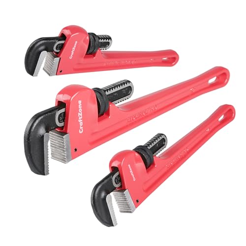 3Piece Aluminum Pipe Wrench Set (10”, 14”, 18”), Heavy-Duty Adjustable Straight Plumbing Wrenches, Drop-Forged Jaws, Lightweight Design, Versatile for Plumbing & Home Repair - size: 10,14,18IN