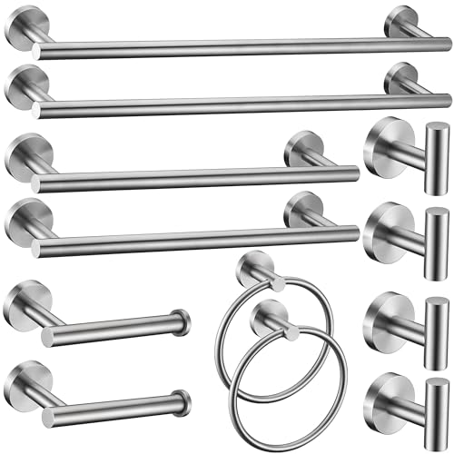 12 Pieces Brushed Nickel Bathroom Hardware Accessories Set Hand Towel Ring 16&23.6 inch Round Towel Bar Silver Toilet Paper Holder Towel Hooks 4 Pieces SUS 304 Stainless Steel,Heavy Duty,Wall Mounted - color: Brushed Nickel, size: 12 piece 24"