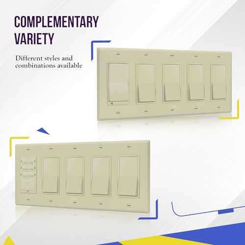 ENERLITES 5-Gang Ivory Decorator Light Switch Outlet Wall Plate Cover - color: Ivory, size: Standard Size