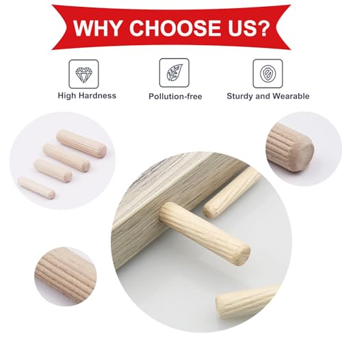 smseace Wooden Dowel Pins with Tapered End with Bevel Angle Groove Wood Pegs - 9 Sizes 6/25inch 5/16inch 3/8inch(6mm, 8mm, 10mm) Used for Crafts, Furniture, Door, DIY - size: 200Pcs - 9 Sizes