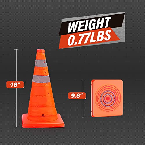 RoadHero 18 Inch 4 Pack Collapsible Traffic Safety Cones with Bag, Orange - size: 18 Inch