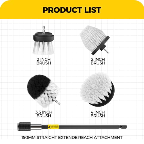Holikme 5Pack Drill Brush Set with Extension for Car & Bath Detailing - color: White