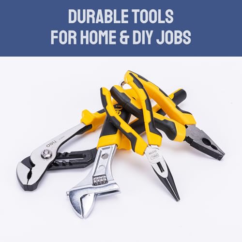DELI 355-Piece Home Tool Set, Household Repairing Tool Kit with 14-Inch Wide Mouth Open Storage Tool Bag, Yellow