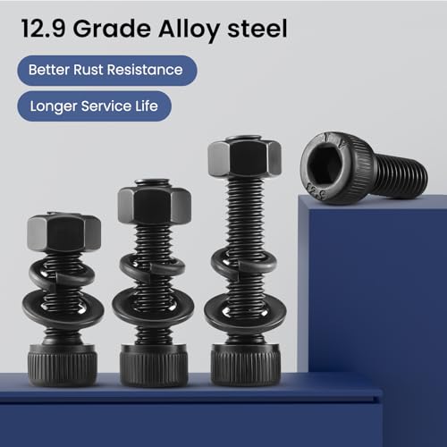 (30 Sets) M5 x 80mm Hex Socket Head Cap Screws Bolts and Nuts, Flat & Lock Washers Kits, 12.9 Grade Alloy Steel, Allen Socket Drive,Black Oxide Finish, with Hex Spanner - size: M5x80mm