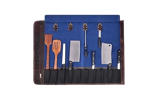 Leather Knife Roll Storage Bag, Elastic and Expandable 10 Pockets, Adjustable/Detachable Shoulder Strap, Travel-Friendly Chef Knife Case (Detroit, Canvas) - color: Detroit