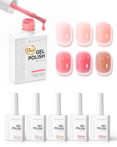 Makartt Jelly Pink Nude Red Gel Nail Polish Set 15ML: 6 Sheer Colors - color: Warm Rose