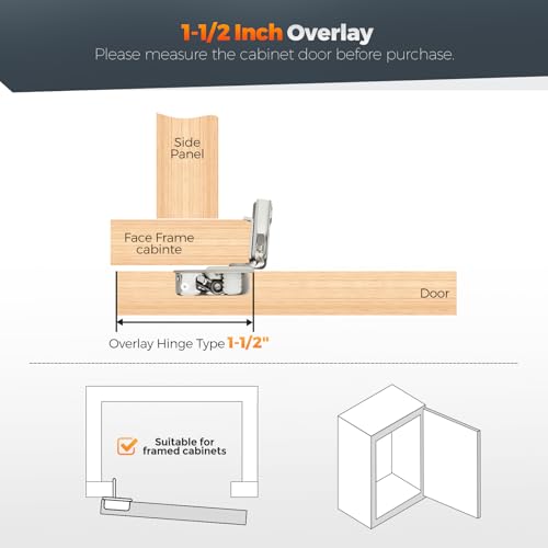 Satin Nickel Cabinet Hinges 1-1/2 Inch Overlay 10 Pack(5 Pairs) | Stainless Steel Build, Soft Close Concealed Hinge, 3D Self-Closing Adjustment, Face Frame Door Fit, Kitchen Cabinets - size: 1-1/2 inch Overlay