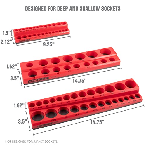 OEMTOOLS 6-Pc Metric & SAE Magnetic Socket Tray Set Holds 143 Sockets | Magnetic Socket Organizer Tray, Non-Marring Rubberized Base, Clearly Marked Sizes, 1/4, 3/8, 1/2 Inch Sockets - style: Red and Blue