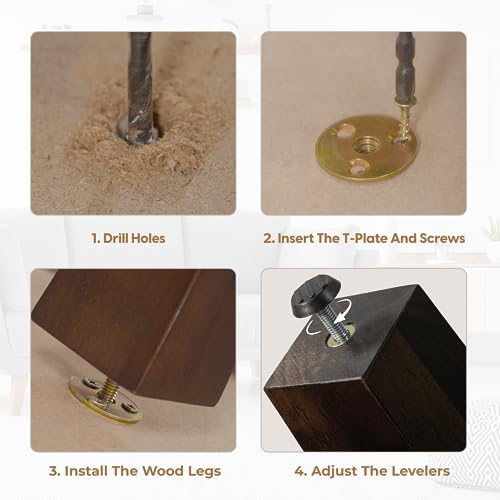 Yes4All 4" Square Wooden Furniture Legs, Adjustable Levelers, Brown, 4PCS - color: Square Brown, size: 4 inch