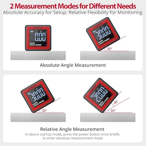 XUNTOP Small Digital Angle Finder with Bottom Strong Magnetic,4 * 90° Range | Angle Gauge with AV Display,Rechargeable Inclinometer Level Box for Woodworking,Table Saw,Knife Sharpening,Machinery Repair