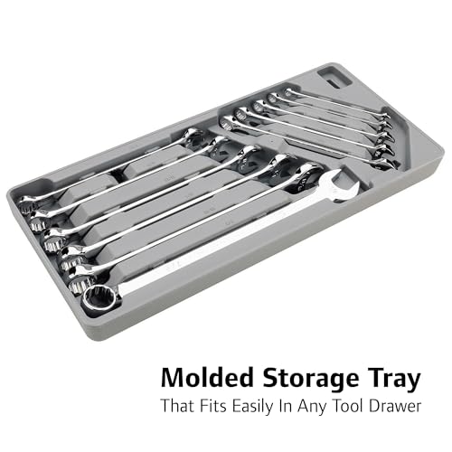 Ingersoll Rand 11-Piece Long Pattern Combination Wrench Set – SAE Sizes 1/4" to 7/8", Premium Chrome Vanadium Steel, 5° Offset Box End, Extra-Long Handles with Molded Storage Tray – 752058X - style: SAE Wrench