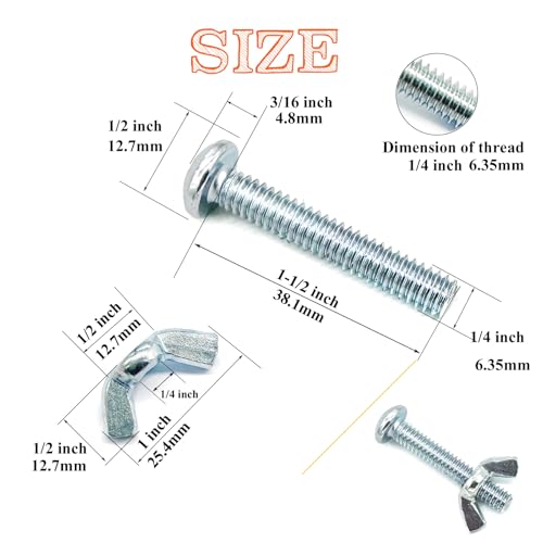 30Pack 1/4"-20 x1-1/2 Screw Bolts and Wing Nut Kit 15pcs Machine Screws with Round Head Phillips 15pcs Butterfly Hand Twist Tighten Nut Zinc Plated Hardware Fitting Fastenings Assortment Kit - size: Silver 30 Pack 1/4"-20 x1-1/2"