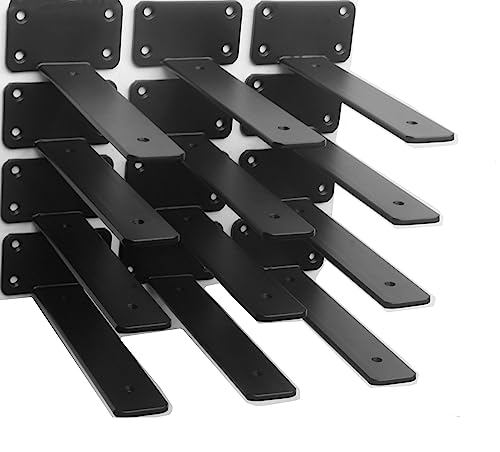12 Pack - 8 inch Black Hidden L Shelf Bracket (1/5 Inch Thicked) Iron Floating Shelf Brackets Rustic Industrial Metal Brackets for Shelf Support - size: 8 Inch, style: Black 12 Pack