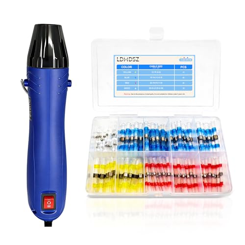 120PCS Solder Seal Wire Connectors Kit with Dual Temp Heat Gun, Heat Shrink Solder Butt Connectors Waterproof Electrical Terminals for Automotive Marine Boat RV Wiring Repair(120, Blue) - color: BLUE
