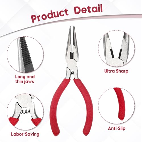 Needle Nose Pliers 5" Long Nose Pliers Set with Side Cutter and Spring for Cutting Wire Craft Jewelry Making(6 Packs)