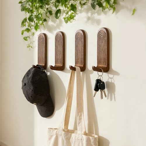 AceOrbit 4 Pcs Rainbow Arch Adhesive Wall Hooks Boho, Brown - color: Brown