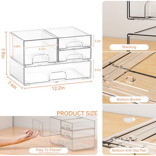 Yieach 4 Pack Clear Stackable Storage Drawers,Pull-Out Medicine Cabinet Organizer and Containers,Large Acrylic Organizers Drawers and Bathroom Closet Organizers for Hair Accessories,Makeup Organizer - style: 4 PACK